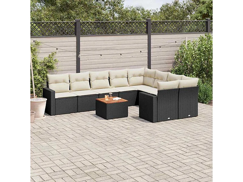 Salon de jardin 10 pcs avec coussins noir résine tressée
