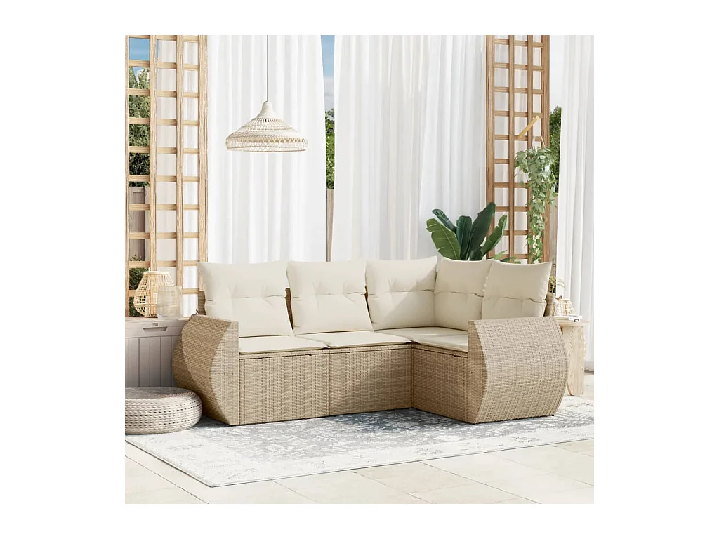 Salon de jardin avec coussins 4 pcs beige résine tressée