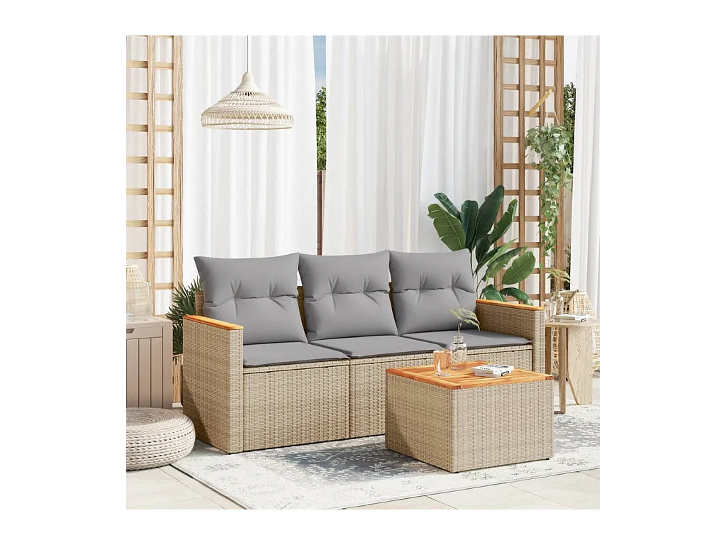 Set Divano da Giardino 4 pz con Cuscini Beige Misto Polyrattan