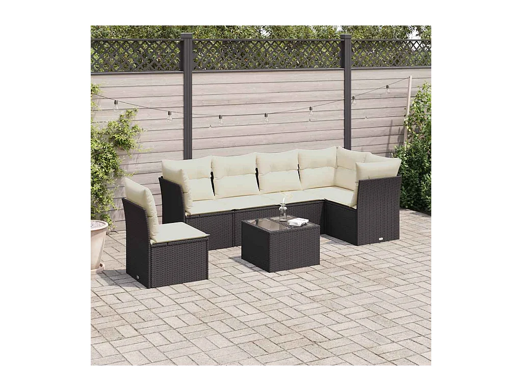 Set Divani da Giardino con Cuscini 7pz Nero Polyrattan