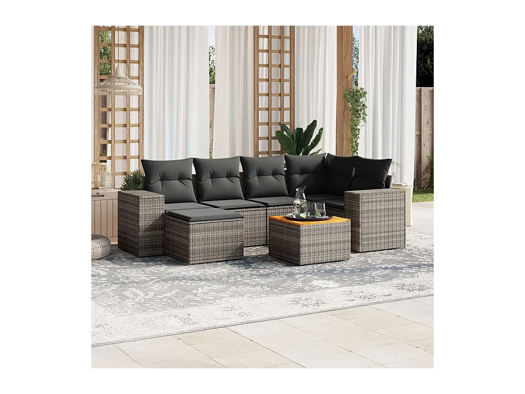 Set Divani da Giardino 7 pz con Cuscini Grigio in Polyrattan