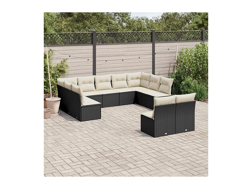 11-delige Loungeset met kussens poly rattan zwart