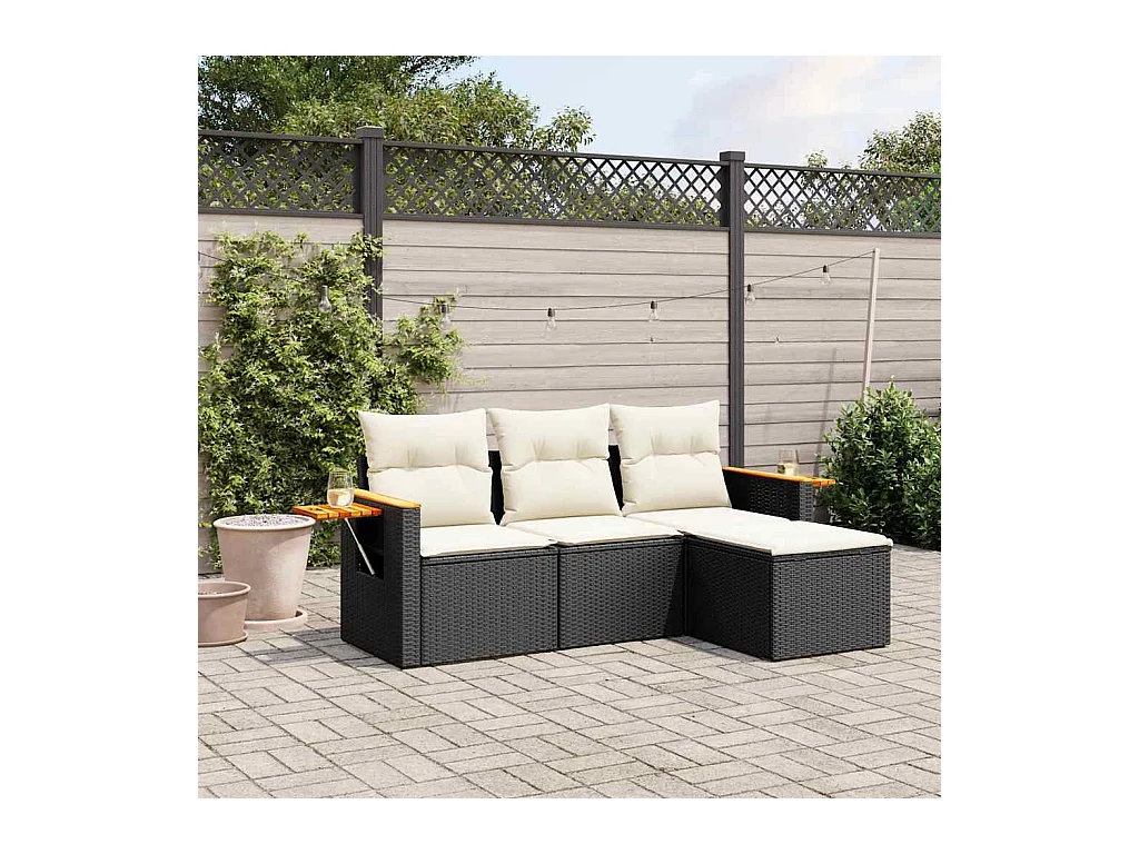 Set Divani da Giardino 4 pz con Cuscini Nero in Polyrattan