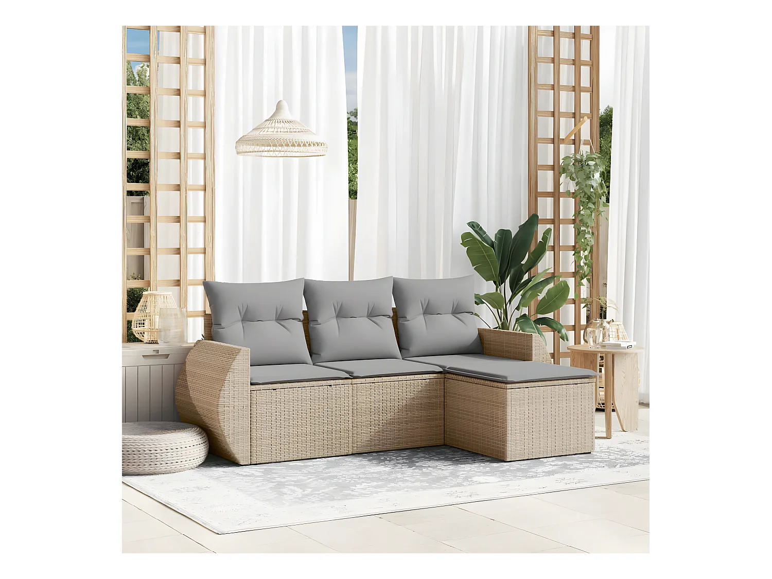 4-delige Loungeset met kussens poly rattan beige