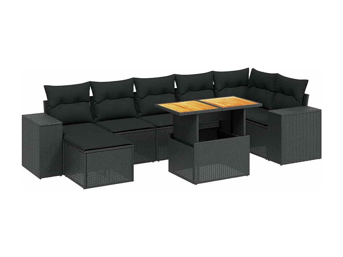 Set Divani da Giardino con Cuscini 8 pz Nero in Polyrattan