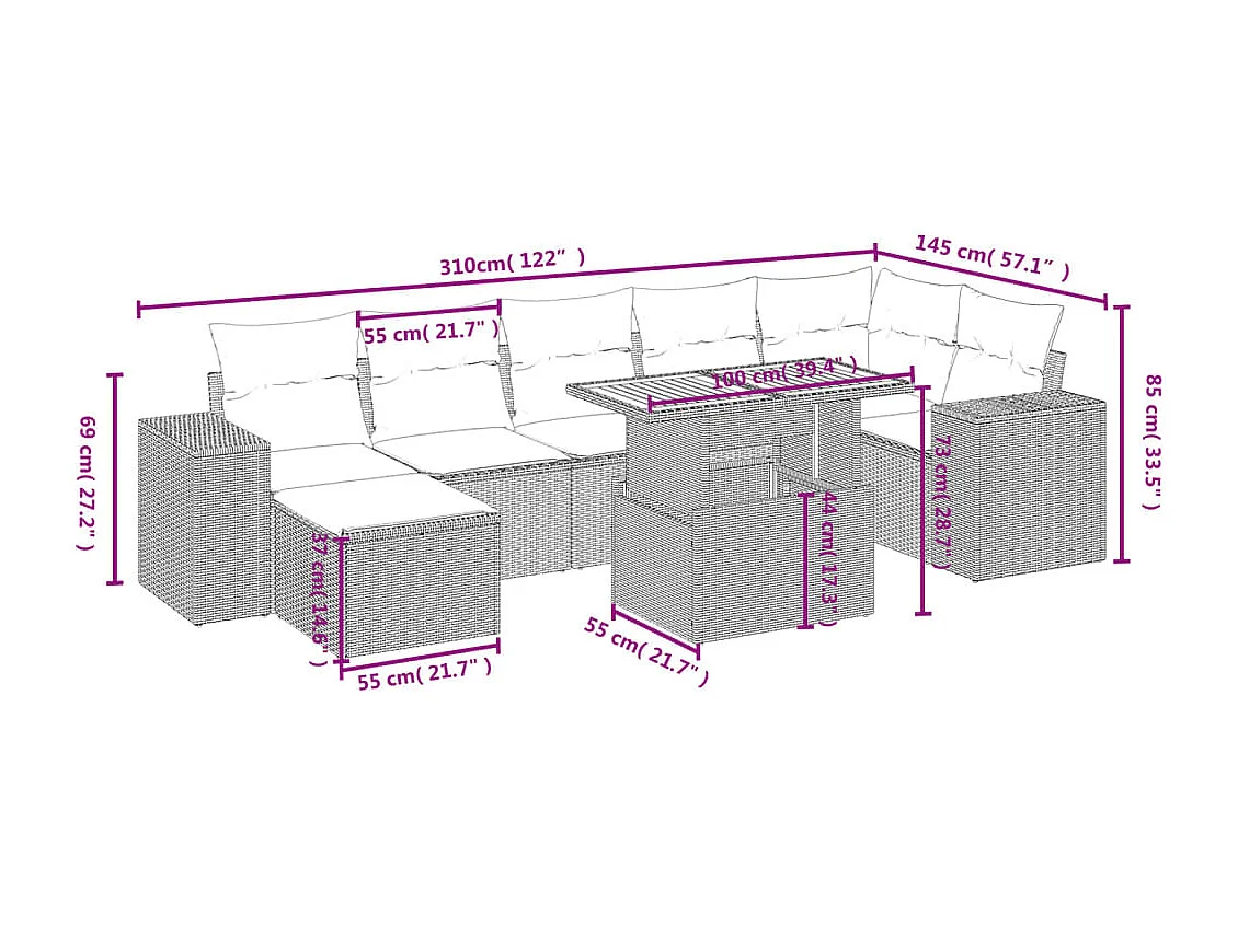 Set Divani da Giardino con Cuscini 8 pz Nero in Polyrattan