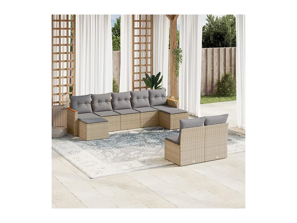 Salon de jardin avec coussins 9pcs mélange beige résine tressée