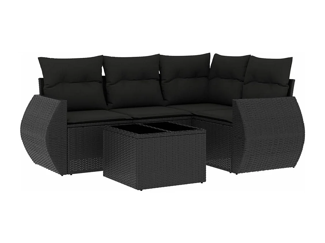 5-tlg. Garten-Sofagarnitur mit Kissen Schwarz Poly Rattan