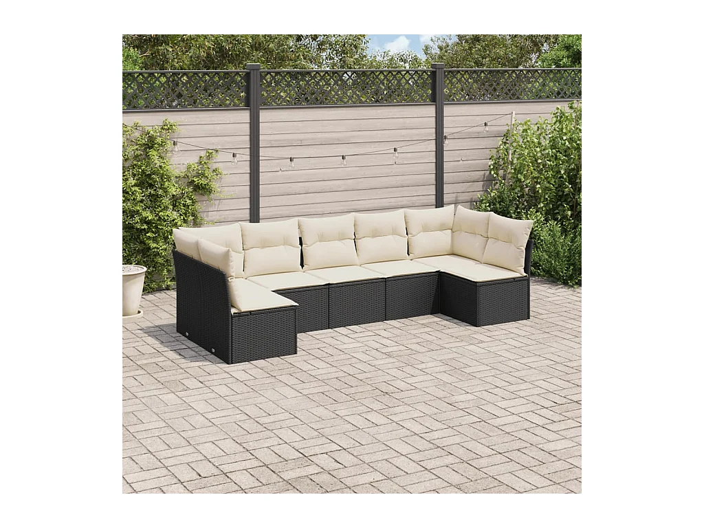 Set Divani da Giardino con Cuscini 7pz Nero Polyrattan