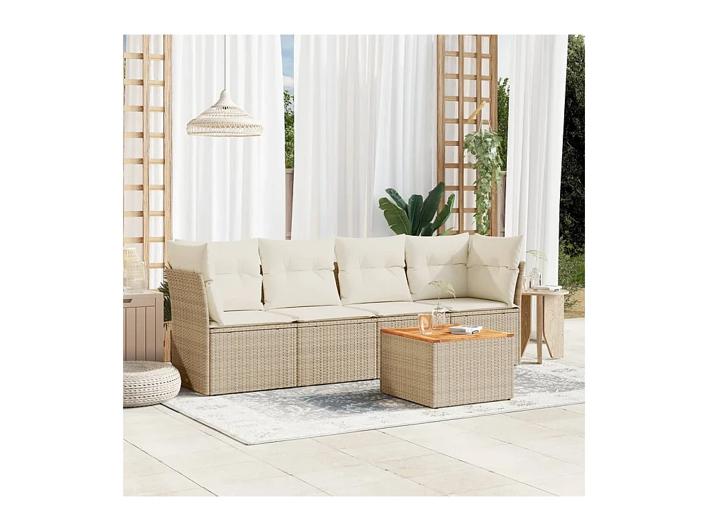 Salon de jardin avec coussins 5 pcs beige résine tressée