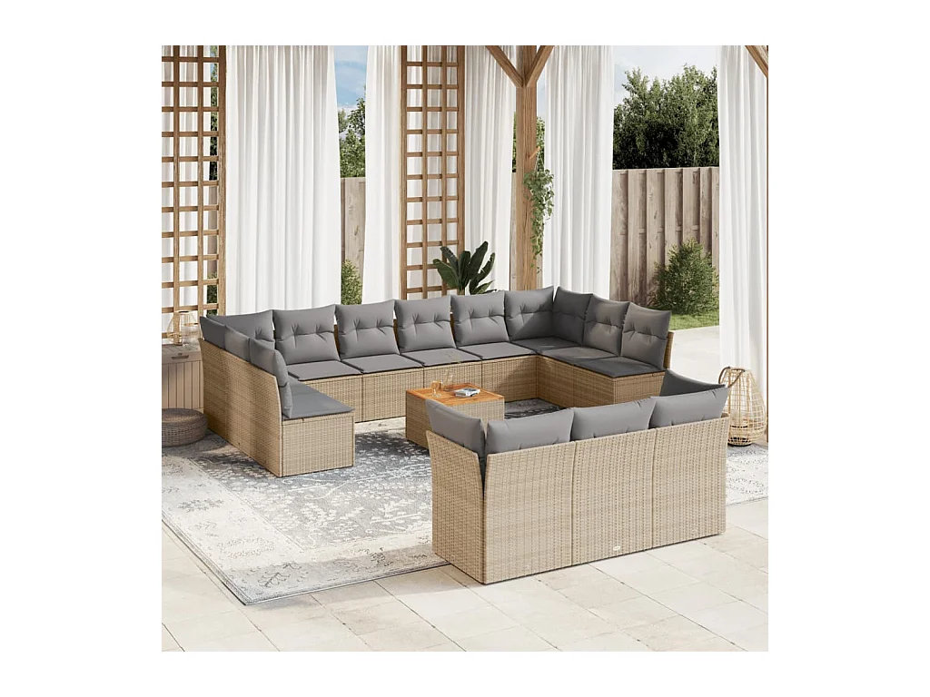 Salon de jardin et coussins 14 pcs mélange beige résine tressée