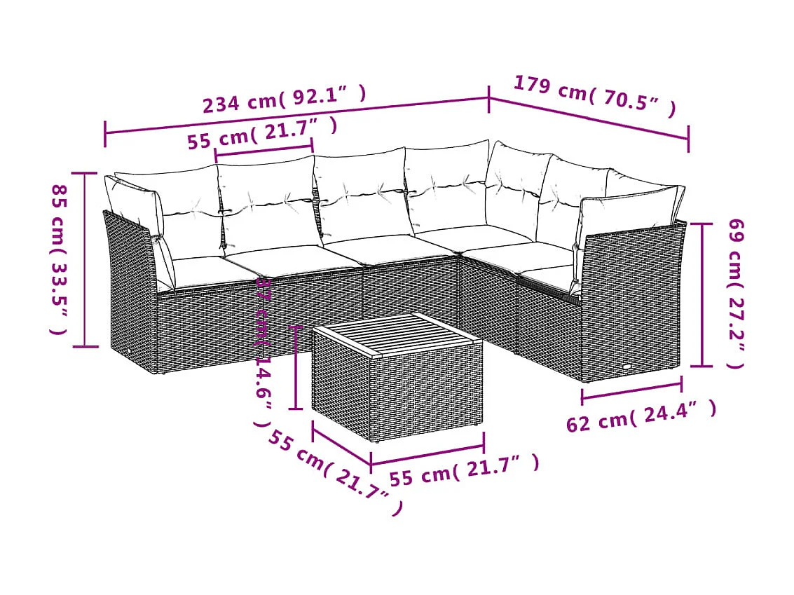 Set Divano da Giardino 7 pz con Cuscini Beige Misto Polyrattan