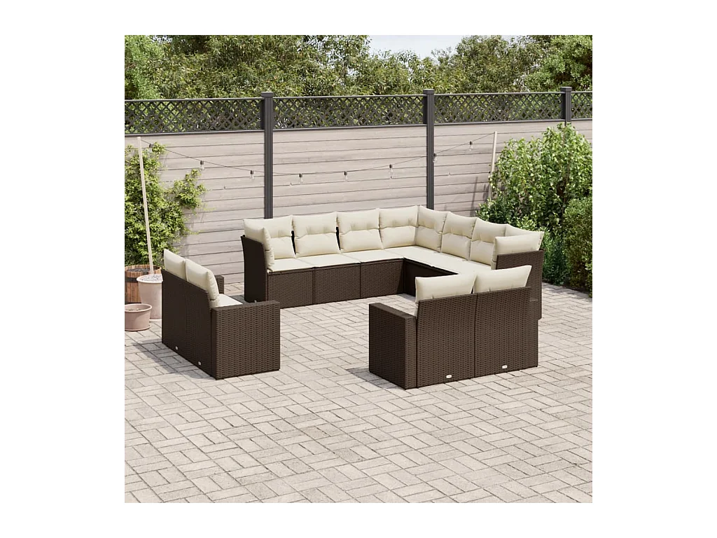 Set Divani da Giardino 11 pz con Cuscini Polyrattan Marrone