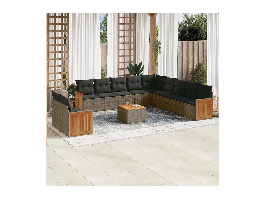 Set Divani da Giardino 12 pz con Cuscini Grigio in Polyrattan