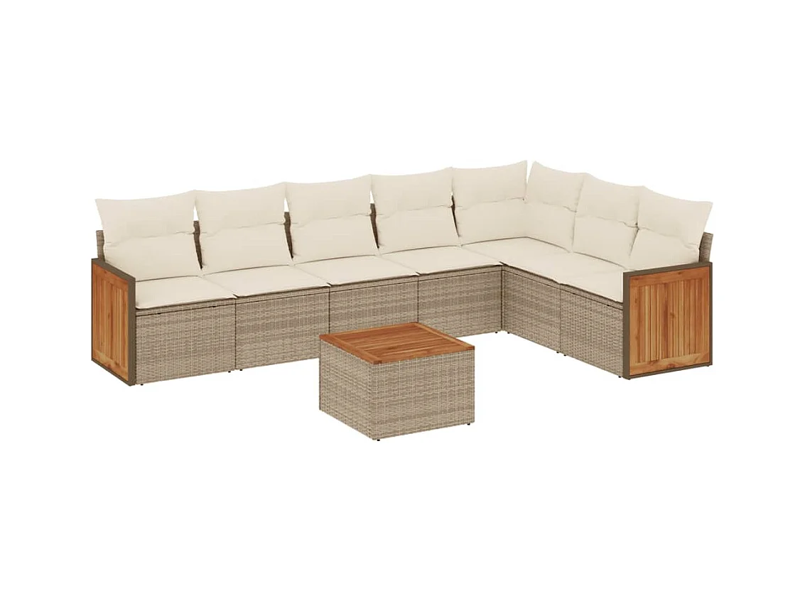 Salon de jardin avec coussins 8 pcs beige résine tressée