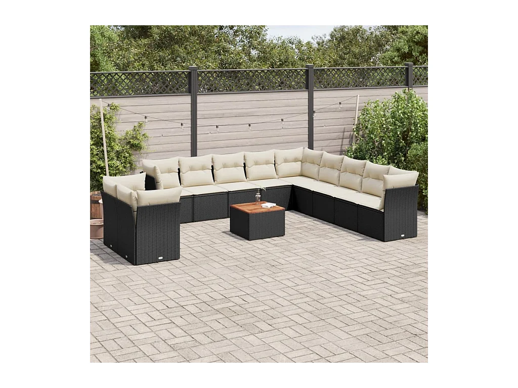 Salon de jardin 12 pcs avec coussins noir résine tressée