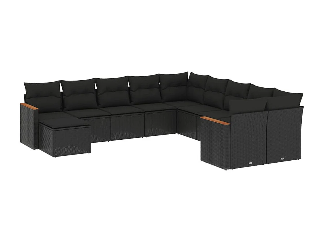 Salon de jardin 11 pcs avec coussins noir résine tressée