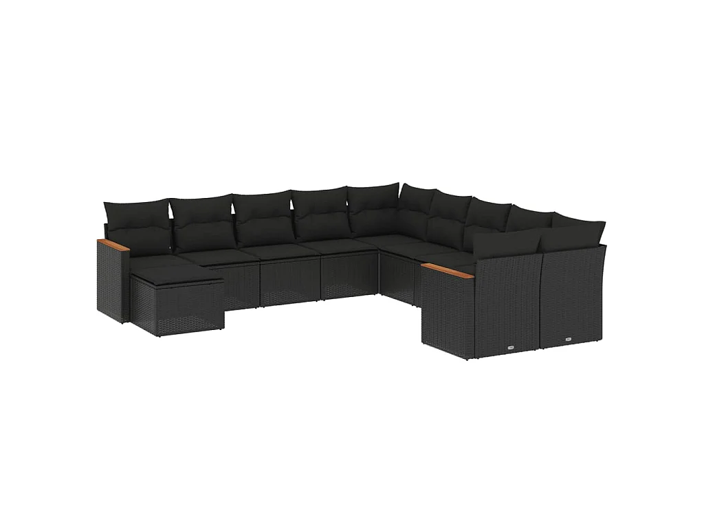 Salon de jardin 11 pcs avec coussins noir résine tressée