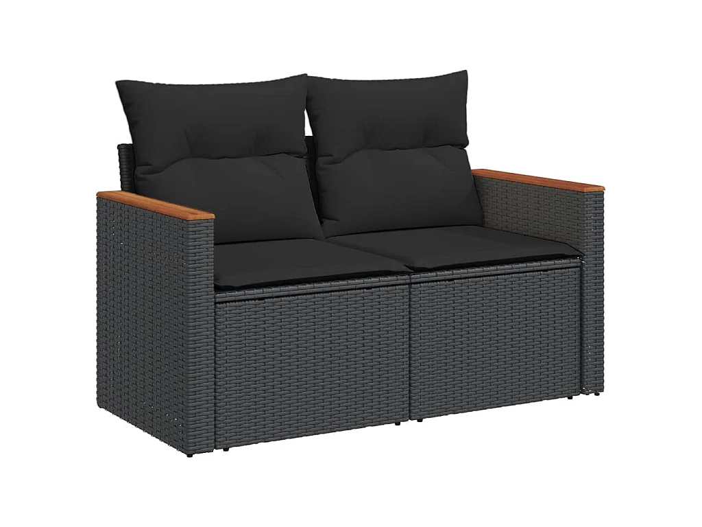 Salon de jardin 11 pcs avec coussins noir résine tressée