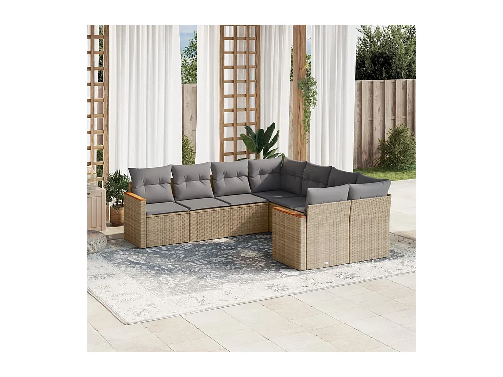 Salon de jardin avec coussins 8pcs mélange beige résine tressée