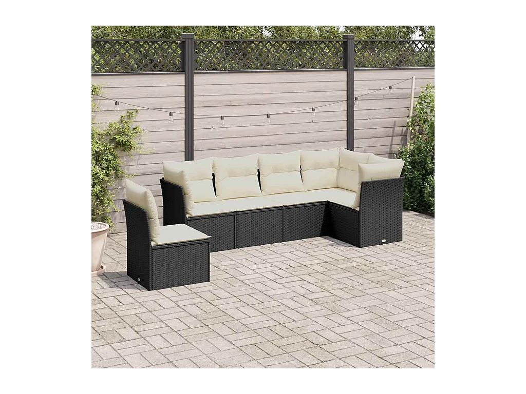 6-tlg. Garten-Sofagarnitur mit Kissen Schwarz Poly Rattan