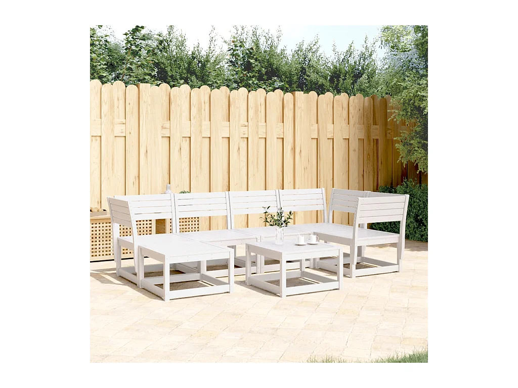 Salon de jardin 6 pcs blanc bois de pin massif