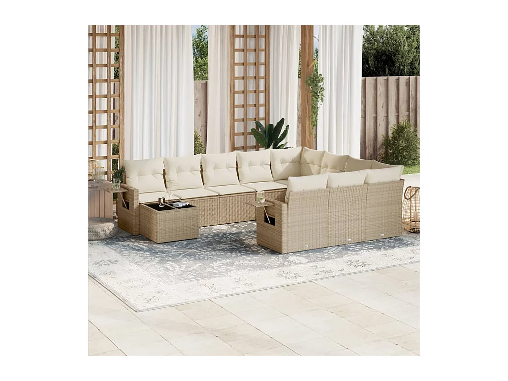 Salon de jardin 11 pcs avec coussins beige résine tressée