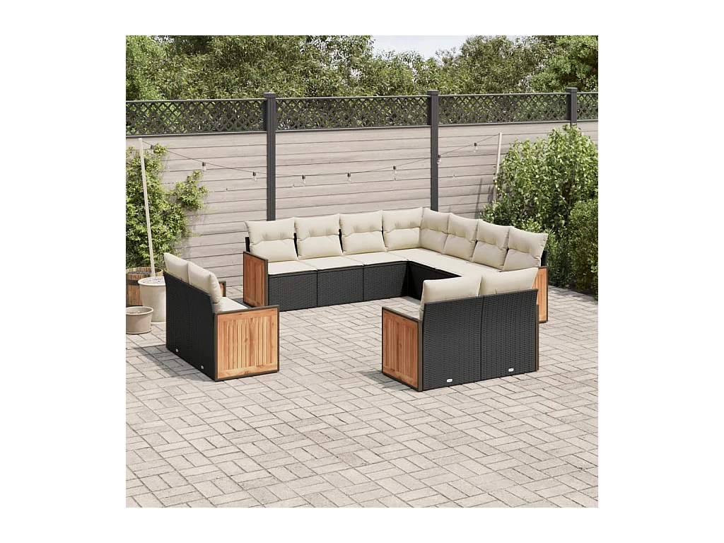 Salon de jardin 11 pcs avec coussins noir résine tressée
