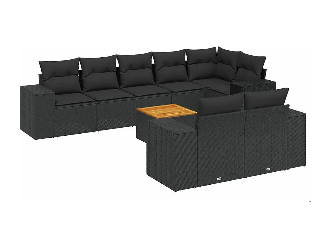 9-tlg. Garten-Sofagarnitur mit Kissen Schwarz Poly Rattan