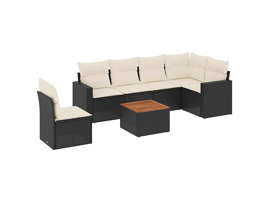 Set Divani da Giardino con Cuscini 7pz Nero Polyrattan