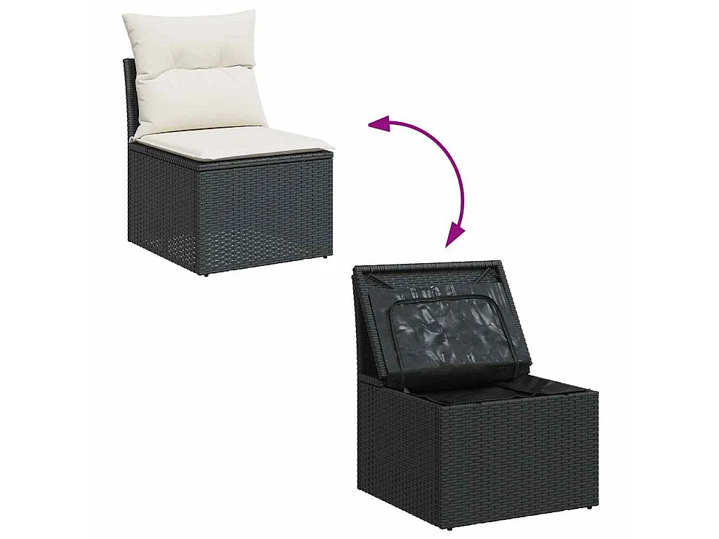 Set Divani da Giardino con Cuscini 7pz Nero Polyrattan