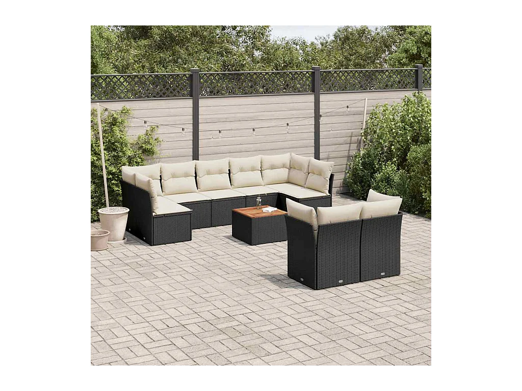 Salon de jardin 10 pcs avec coussins noir résine tressée