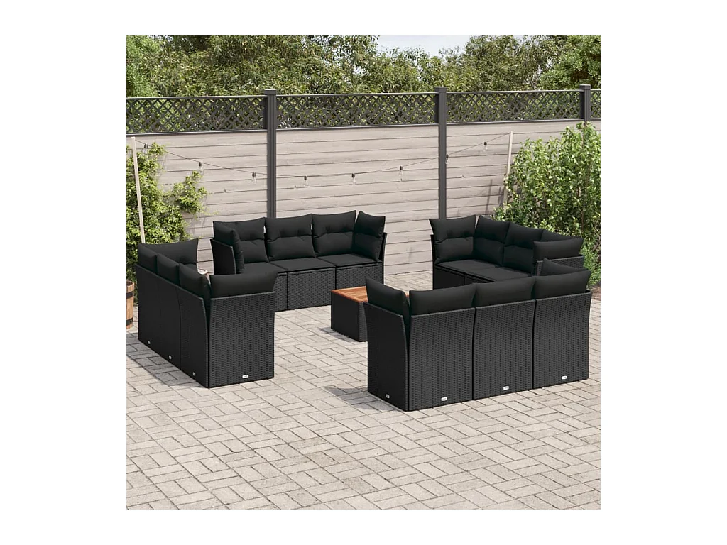 13-tlg. Garten-Sofagarnitur mit Kissen Schwarz Poly Rattan