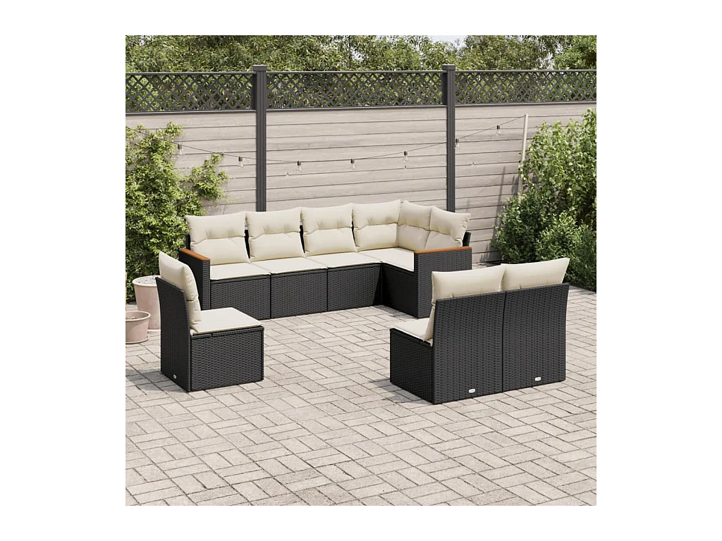 Set Divani da Giardino con Cuscini 8 pz Nero in Polyrattan