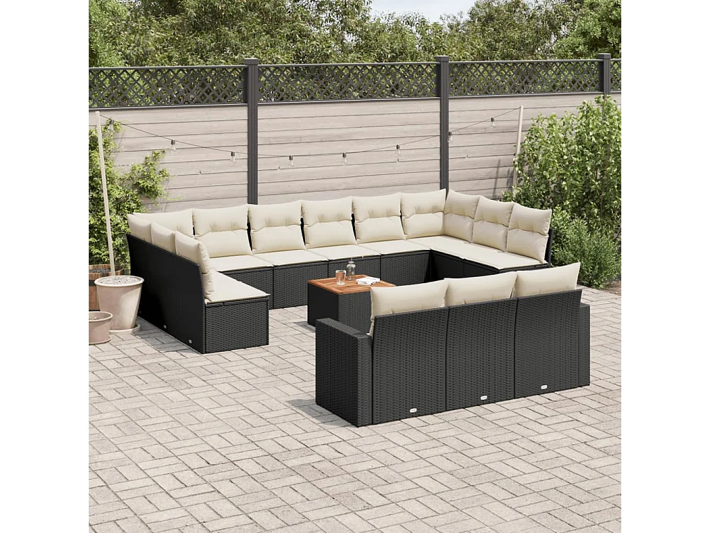 Salon de jardin avec coussins 14 pcs noir résine tressée