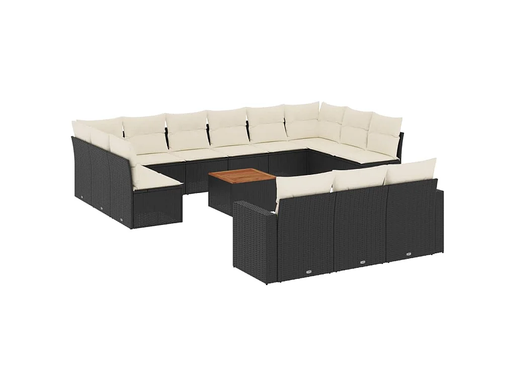 14-delige Loungeset met kussens poly rattan zwart