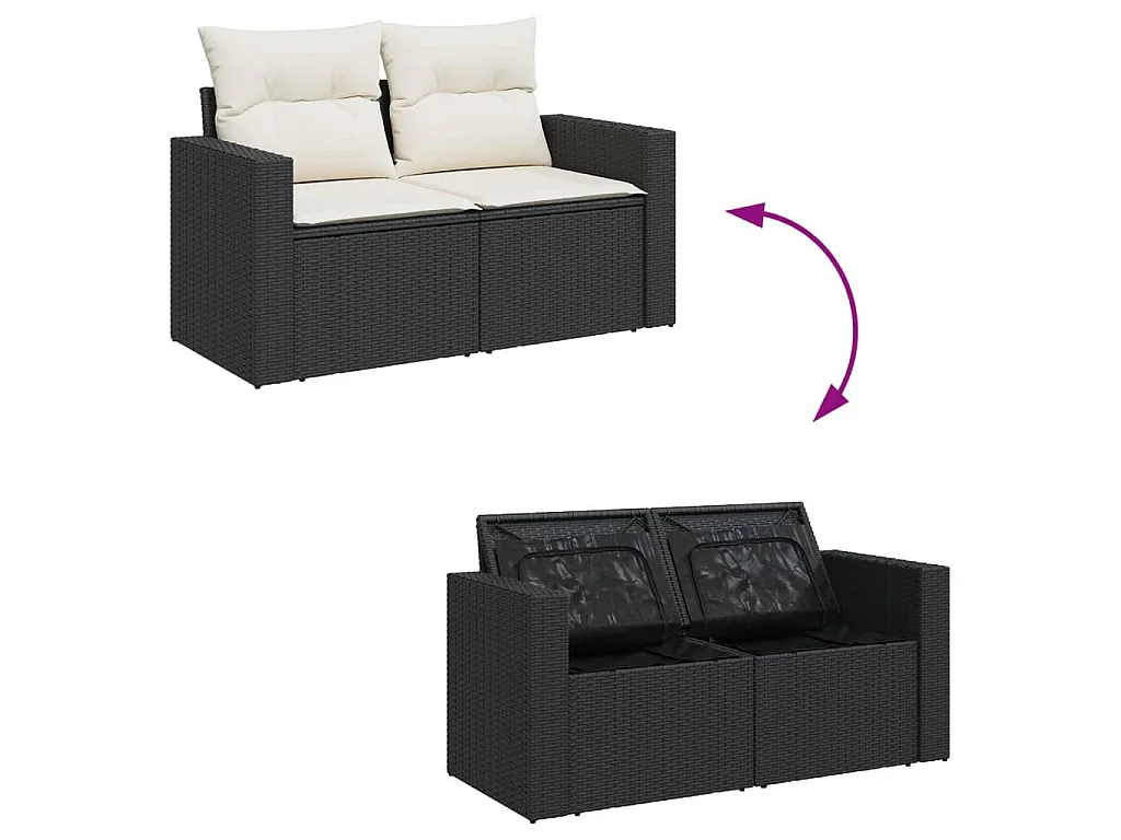 Set Divani da Giardino 14pz con Cuscini in Polyrattan Nero