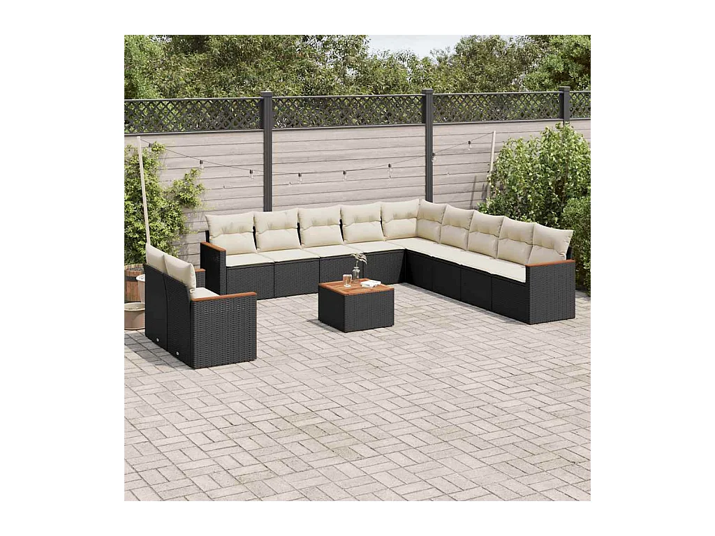 Set Divani da Giardino 12 pz con Cuscini Nero in Polyrattan