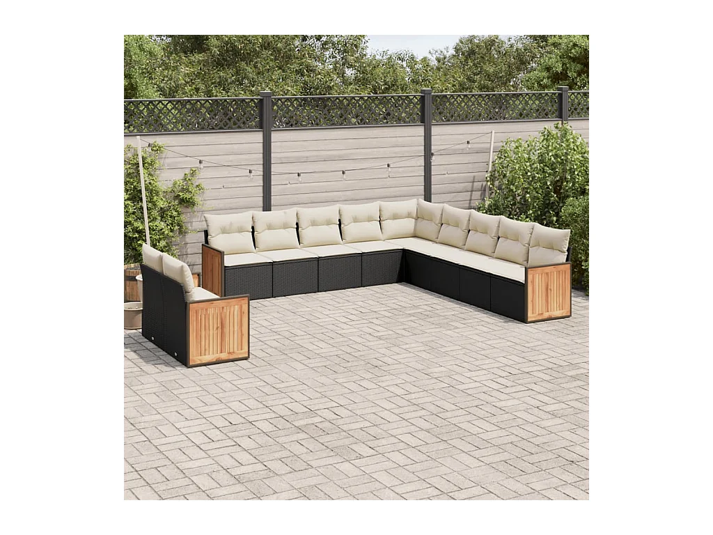 11-tlg. Garten-Sofagarnitur mit Kissen Schwarz Poly Rattan