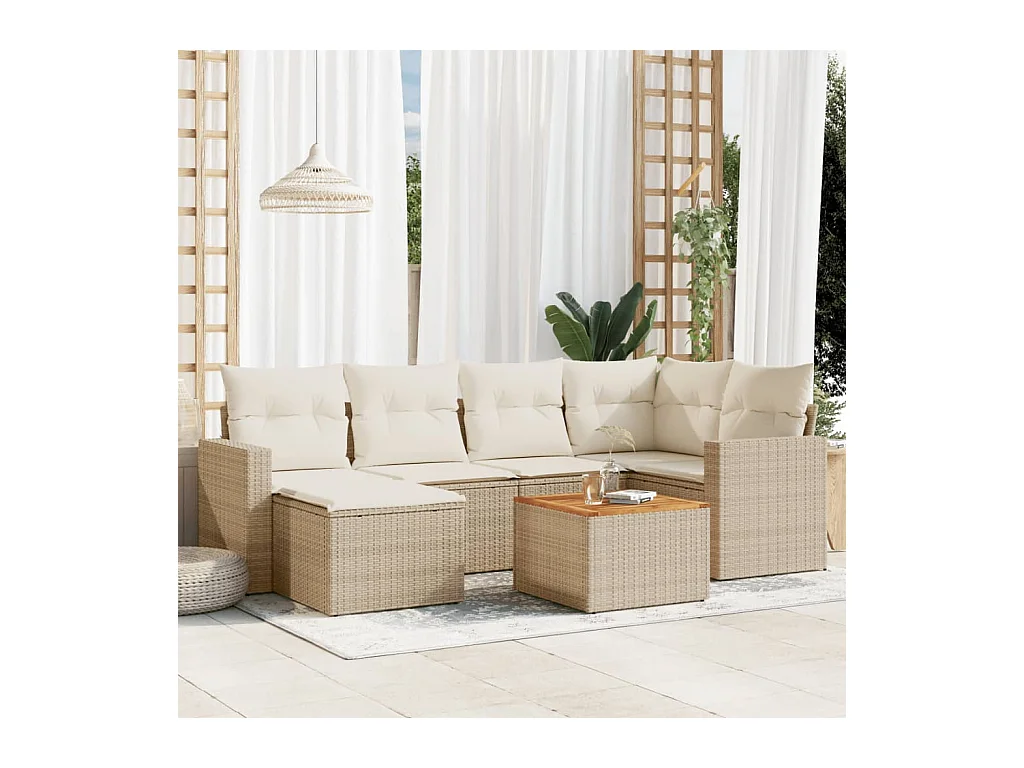 Salon de jardin avec coussins 7 pcs beige résine tressée