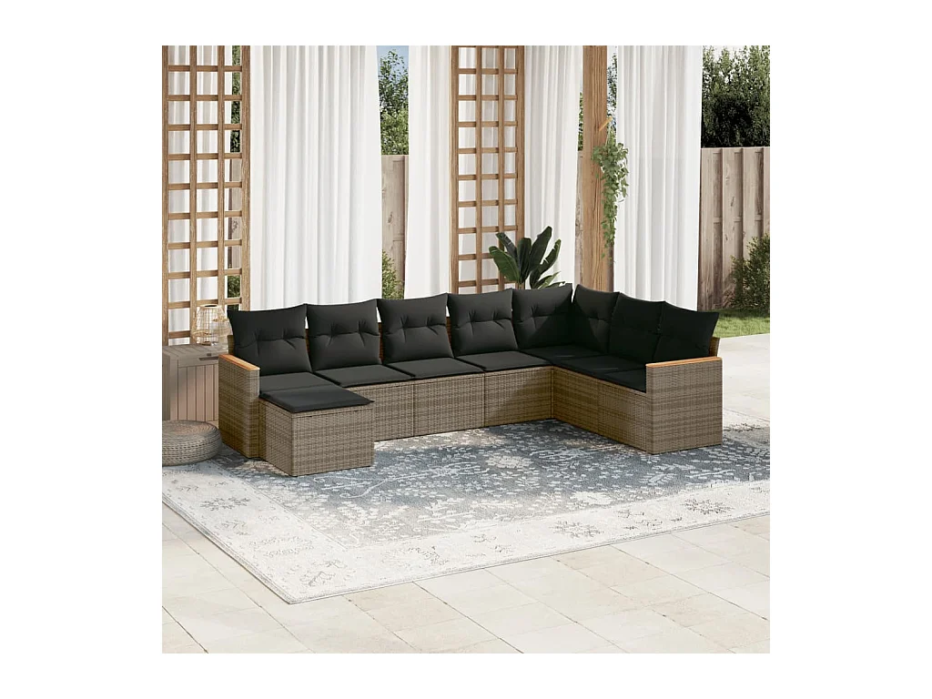 Salon de jardin 8 pcs avec coussins gris résine tressée