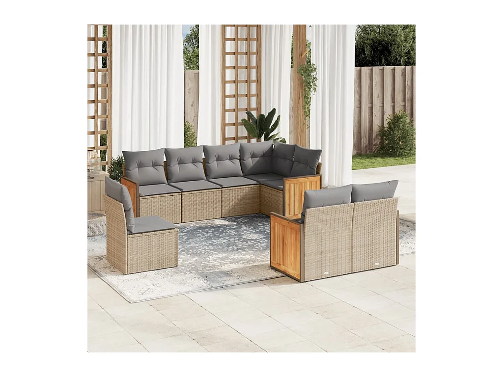 Set Divano da Giardino 8 pz con Cuscini Beige in Polyrattan