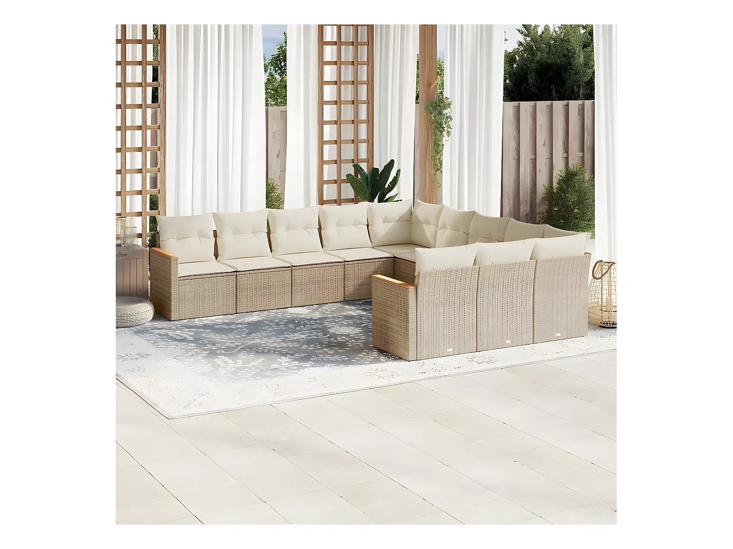 Salon de jardin 11 pcs avec coussins beige résine tressée