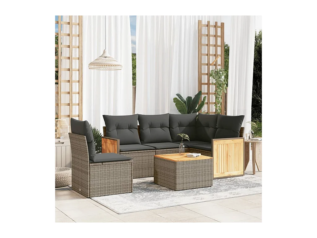 Salon de jardin 6 pcs avec coussins gris résine tressée