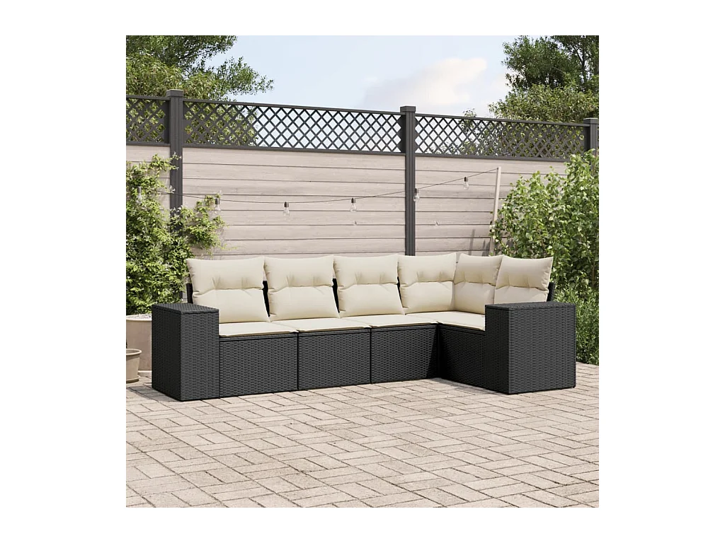 Salon de jardin 5 pcs avec coussins noir résine tressée