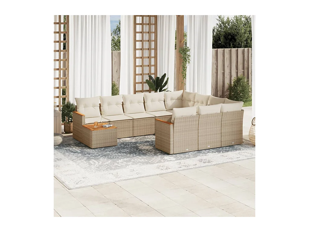Set de sofás de jardín 11pzas con cojines ratán sintético beige