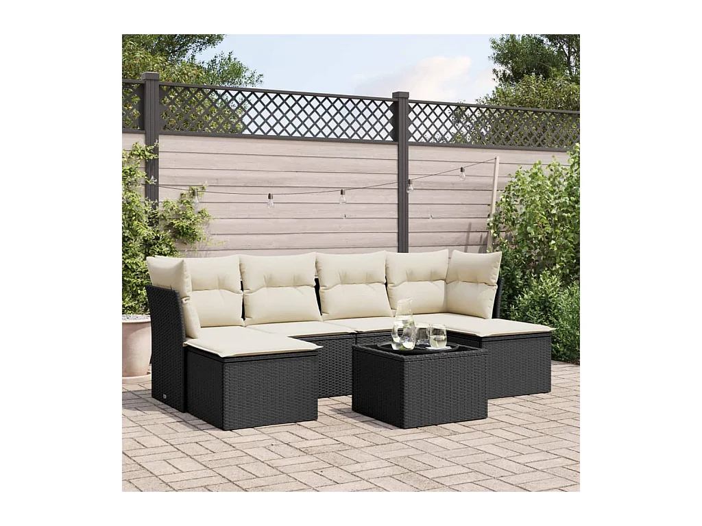 Set Divani da Giardino con Cuscini 7pz Nero Polyrattan
