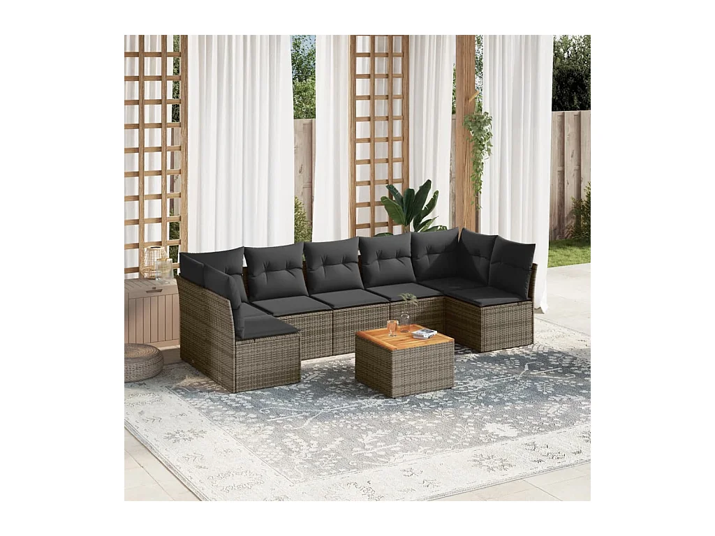 8-tlg. Garten-Sofagarnitur mit Kissen Grau Poly Rattan
