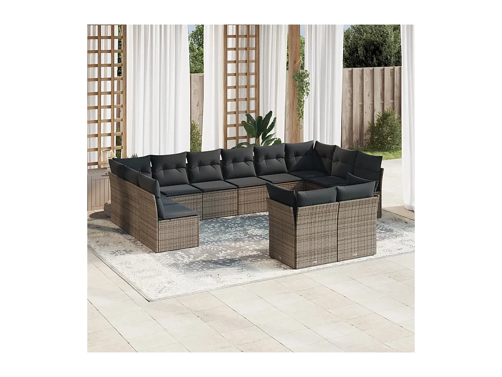 Salon de jardin avec coussins 12 pcs gris résine tressée