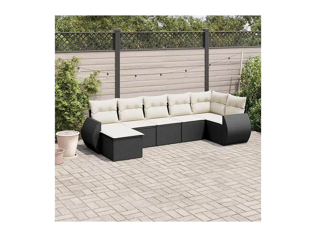 8-delige Loungeset met kussens poly rattan zwart